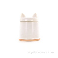 Suministros de mascotas con contenedor en forma de gato de cerámica blanca